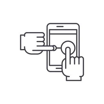 Multi touch line icon concept. Multi touch vector linear illustration, symbol Stock Illustration