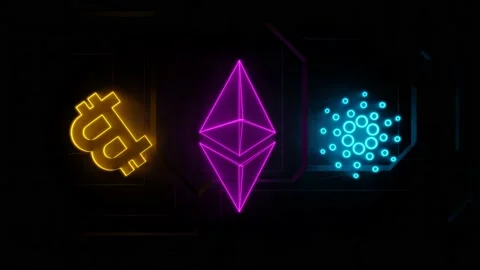 Multi trading coin  neon light on business systems network,crypto currency. Stock Footage 155882189