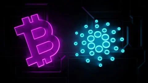 Multi trading coin  neon light on business systems network,crypto currency. Stock Illustration