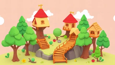 Multi tree cartoon: Forest Scene - cartoon View Stock Footage 307475238
