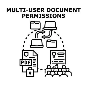 Multi user document permissions concept accessing shared data Stock Illustration