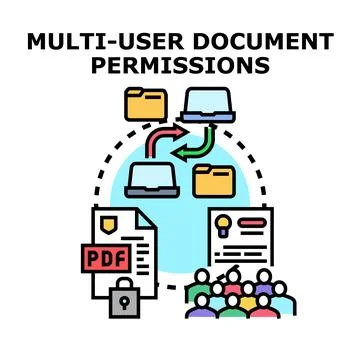 Multi user document permissions concept accessing shared data Stock Illustration