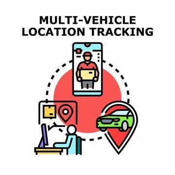 Multi vehicle location tracking delivering cargo tracking service Stock Illustration