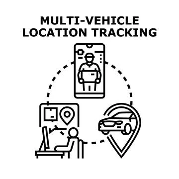 Multi vehicle location tracking delivering cargo tracking service Stock Illustration