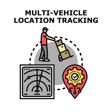 Multi vehicle location tracking system for efficient delivery management Stock Illustration
