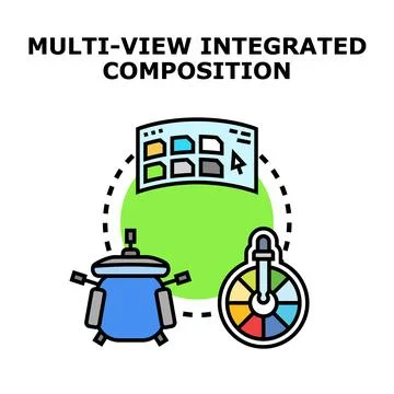 Multi view integrated composition combining creative digital design tools c.. Illustrazione stock