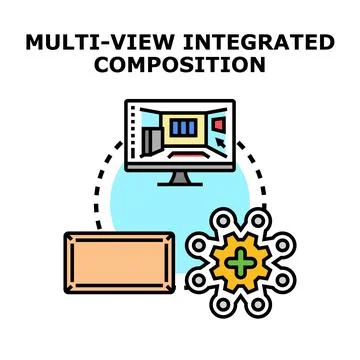 Multi view integrated composition showing data processing Stock Illustration