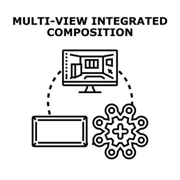 Multi view integrated composition showing data processing Ilustração Stock