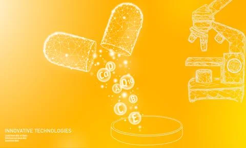 Multi vitamin complex low poly capsule. Health supplement skin care bodybuilding Stock Illustration