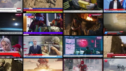 Multi Window Interface Simultaneously Broadcasting Over Dozen News Channels Stock Footage 329284708
