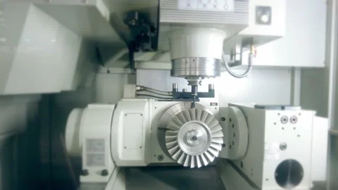 Multiaxis CNC milling machine and turbine blades Video stock 155248845