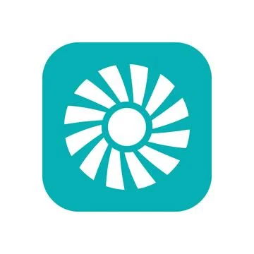Multiblade fan icon on a rounded square button in turquoise color vector il.. Stock Illustration