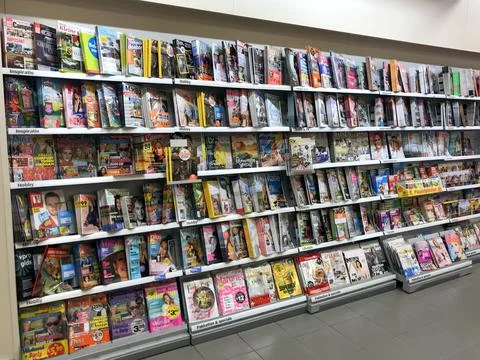 Multible magazines on a shelf Stock Photos
