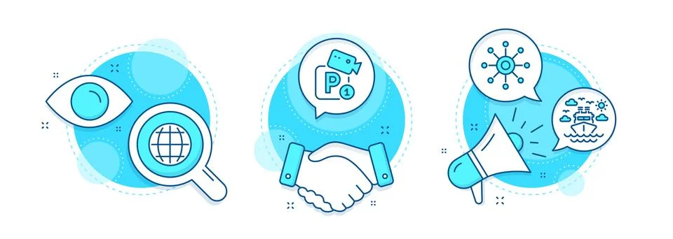 Multichannel, Globe and Parking security icons set. Ship travel sign. Vector イラスト素材
