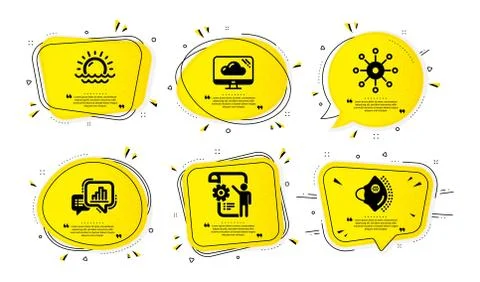 Multichannel, Settings blueprint and Graph chart icons set. Sunset, Cloud Stock Illustration