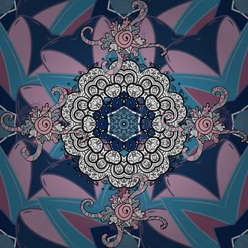 Multicoloblue, black and neutral elegant little flowers and funny bugs on a blue Illustrazione stock
