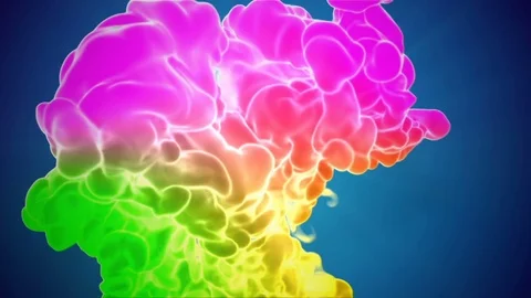 Multicolor 3d flow of dense ink inject in water in slow motion on blue Stock-Footage 81862652