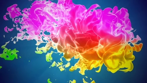 Multicolor 3d flow of dense ink inject in water in slow motion on blue Stock-Footage 81863106