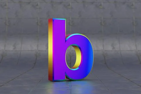 Multicolor 3d letter B lowercase. Glossy iridescent letter on tile background Stock Illustration