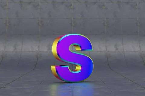 Multicolor 3d letter S lowercase. Glossy iridescent letter on tile background イラスト素材
