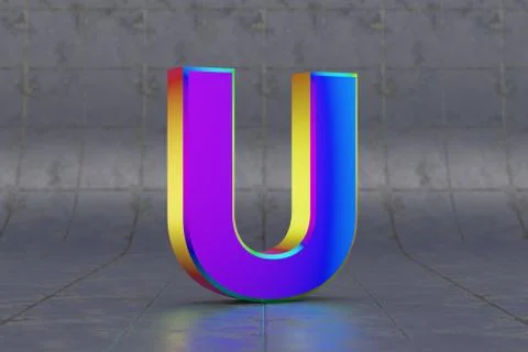 Multicolor 3d letter U uppercase. Glossy iridescent letter on tile background Stock-Illustration