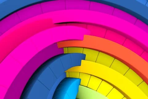 Multicolor abstract background with boxes and circles 3D illustration Stock Illustration