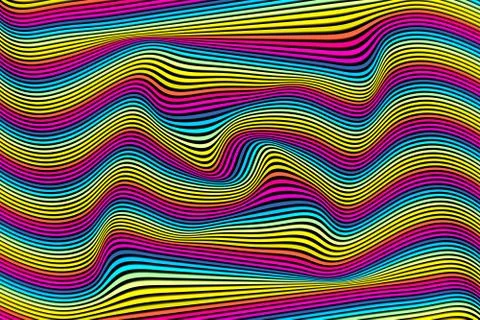 Multicolor abstract background with lines and wave 3D illustration Stock Illustration