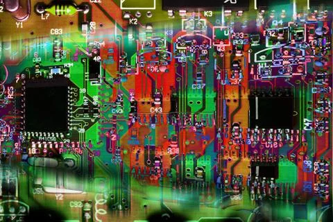 Multicolor abstract electronic circuit board Stock Photos