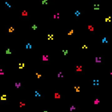 Multicolor abstract pixelated icons seamless pattern. Stock Illustration