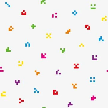 Multicolor abstract pixelated icons seamless pattern. Stock Illustration