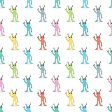 Multicolor aliens seamless pattern Stock Illustration