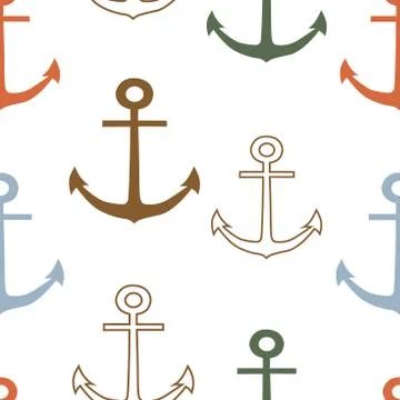 Multicolor anchors on white background vector seamless pattern. Stock Illustration