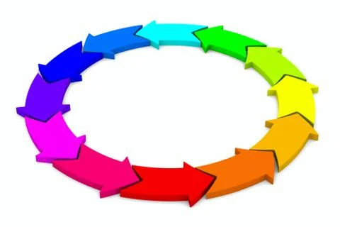 Multicolor arrows on white background. Isolated 3D image Illustrazione stock