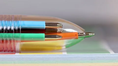 Multicolor ball point pen linear motion. Stock Footage 198400885