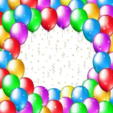 Multicolor balloons frame on white background place for text. Balloon decoration Illustration