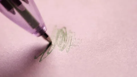 Multicolor ballpoint pen close up scribbling white paper office desk scratching Stock Footage 320894438