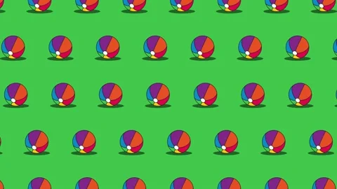 Multicolor Beach balls seamless loop pattern on a green background Stock Footage 174304048