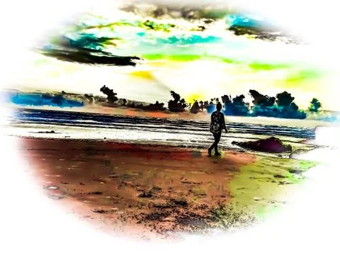 Multicolor Beach View Stock Illustration