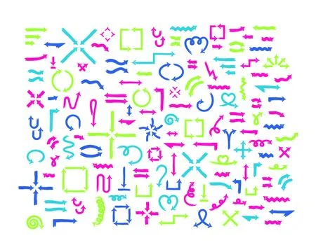 Multicolor bold thick stroke arrow set 스톡 일러스트
