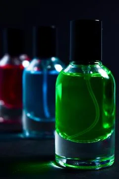 Multicolor bottle perfume set Stock Photos