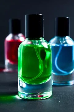 Multicolor bottle perfume set Stock Photos