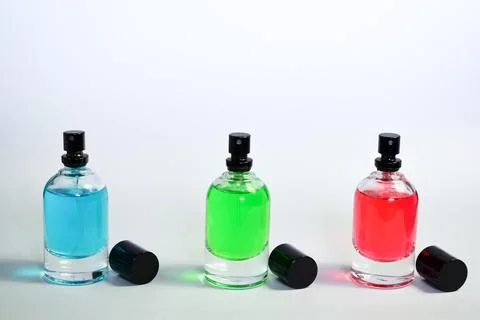 Multicolor bottle perfume set Stock Photos