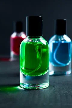 Multicolor bottle perfume set Stock Photos