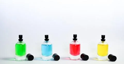 Multicolor bottle perfume set Stock Photos