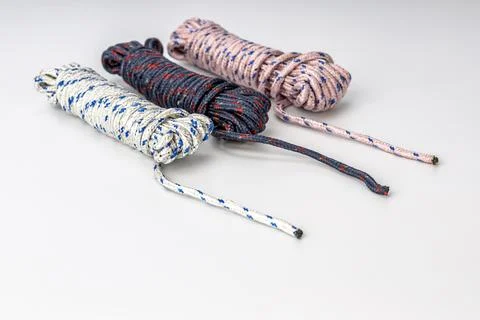 Multicolor Braided Rope Cords Collection - Nautical Marine Assorted Bundle Se Stock Photos