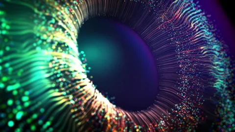 Multicolor Bright Explosion of Digital Vivid Particles in Opening Eye Background 库存影片 144591659