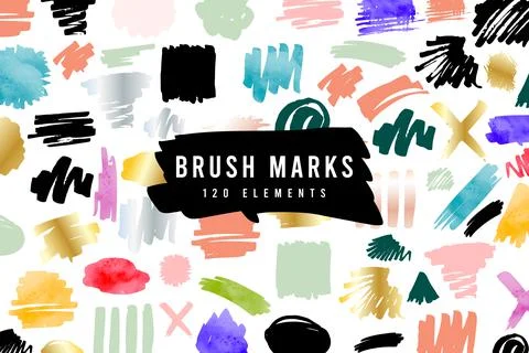 Multicolor Brush Marks Set Stock Illustration