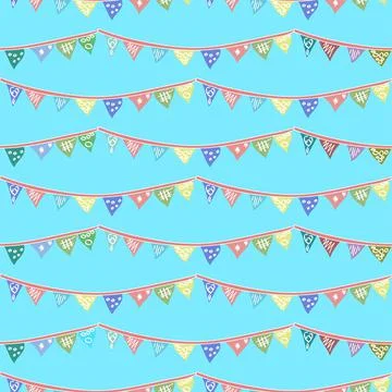 Multicolor Bunting On Sky Blue Repeat Pattern Stock Illustration