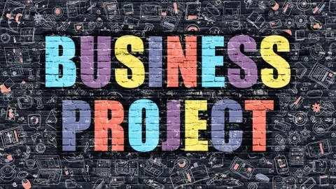Multicolor Business Project on Dark Brickwall. Doodle Style Ilustración de archivo