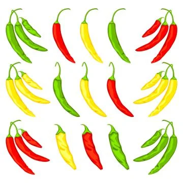 Multicolor cartoon hot chilli pepper set Stock Illustration